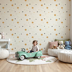 Sunshine clouds mural wallpaper creating cheerful nursery decor with smiling suns by Kids-Mundo