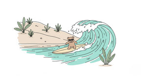 Detailed surfing bear with ocean waves mural wallpaper design pattern by Kids-Mundo