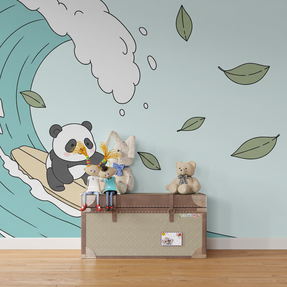 Ocean adventure panda wallpaper creating calming atmosphere in kids bedroom decor