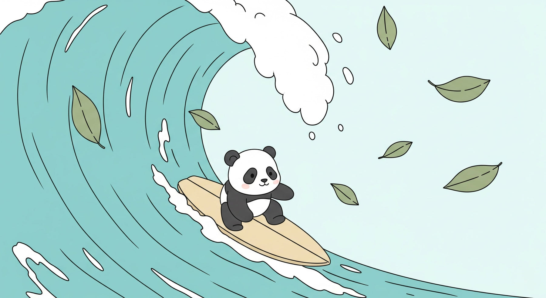 Detailed surfing panda mural wallpaper design pattern with ocean waves by Kids-Mundo