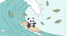 Detailed surfing panda mural wallpaper design pattern with ocean waves by Kids-Mundo