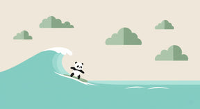 Detailed surfing panda mural wallpaper design pattern with ocean waves by Kids-Mundo