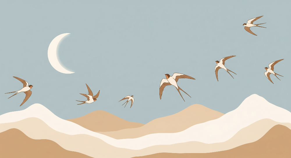 Kids-Mundo flat artwork preview of the swallows and mountains wall mural design