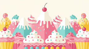 Detailed sweet treats mural wallpaper design pattern with ice cream and candy illustrations by Kids-Mundo