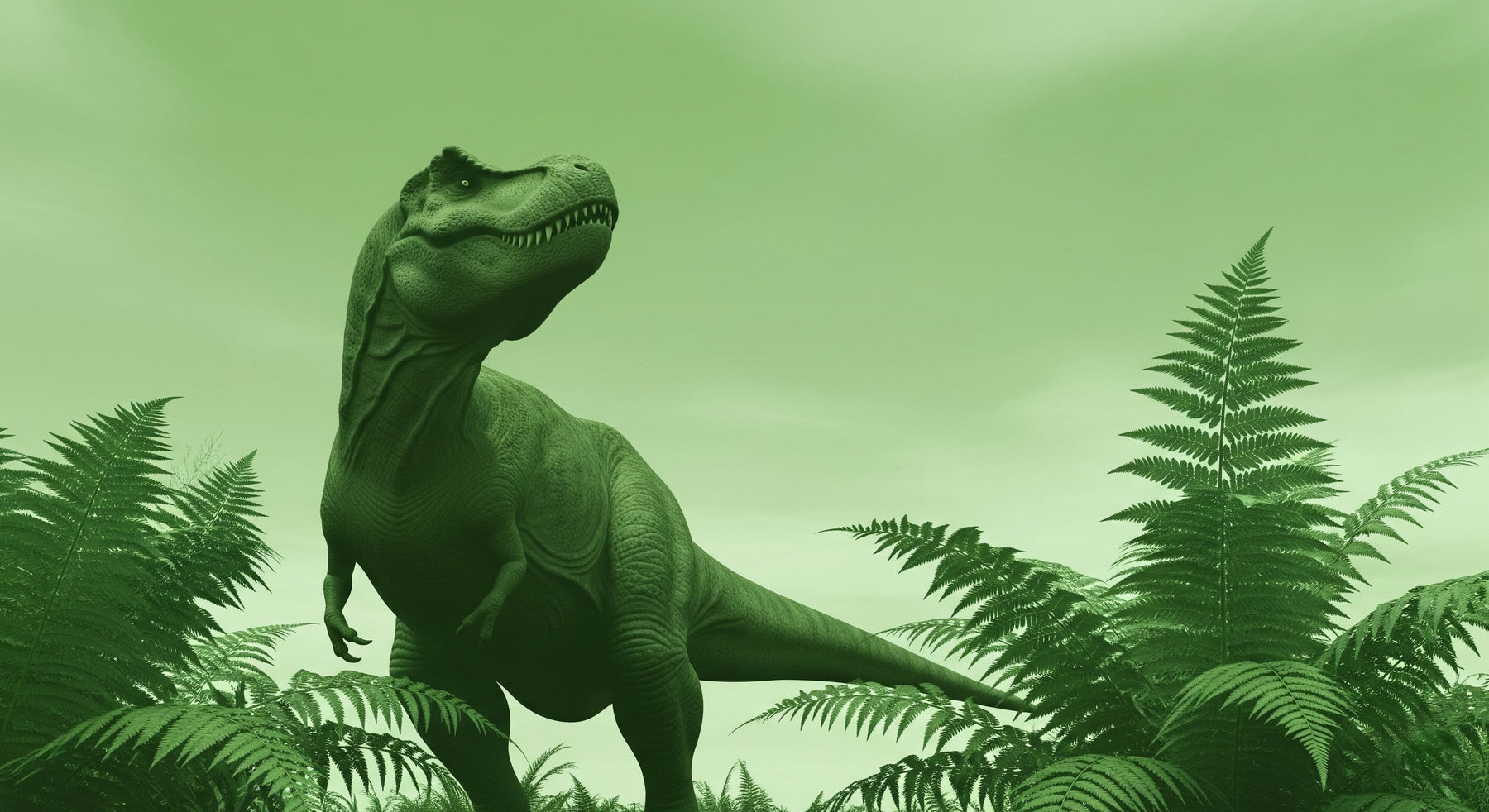 Detailed T-Rex dinosaur mural wallpaper design pattern showing jungle foliage and prehistoric details by Kids-Mundo