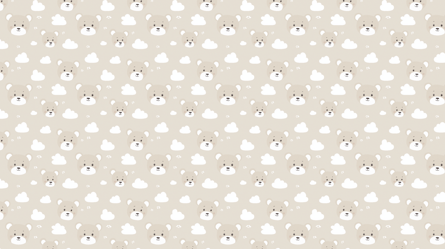 Kids-Mundo flat artwork of a repeating teddy bear face and cloud pattern in beige tones