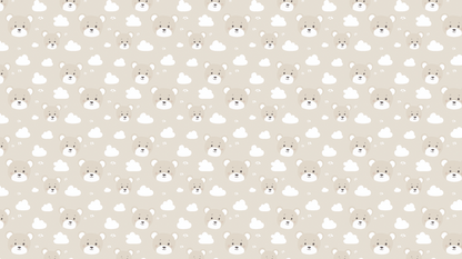 Kids-Mundo flat artwork of a repeating teddy bear face and cloud pattern in beige tones
