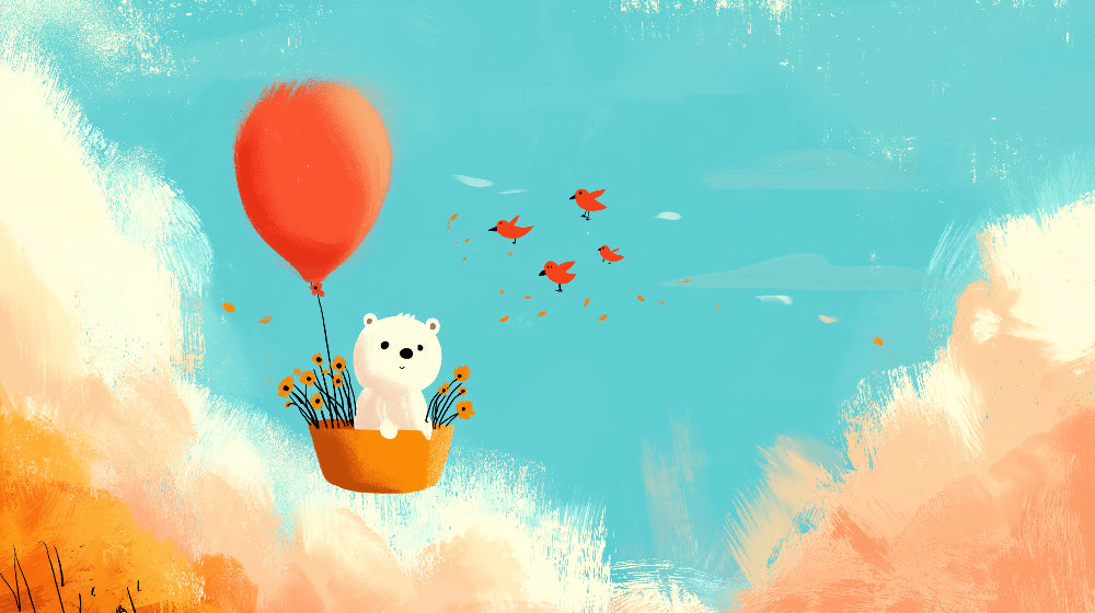 Detailed teddy bear hot air balloon mural wallpaper design pattern by Kids-Mundo