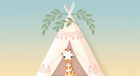Detailed teepee giraffe mural wallpaper design pattern with Native American motifs by Kids-Mundo