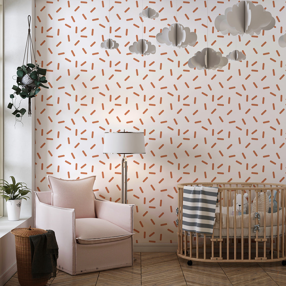 Kids-Mundo confetti dash wall mural bringing light pattern to a playroom
