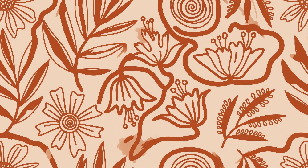 Terracotta Line Art Botanical Wall Mural
