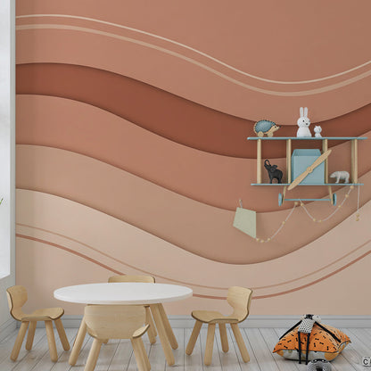 Kids-Mundo abstract terracotta wall mural covering a wall in a gender-neutral kids bedroom