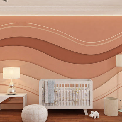 Kids-Mundo terracotta wave wall mural fitted along a relaxed children's playroom wall