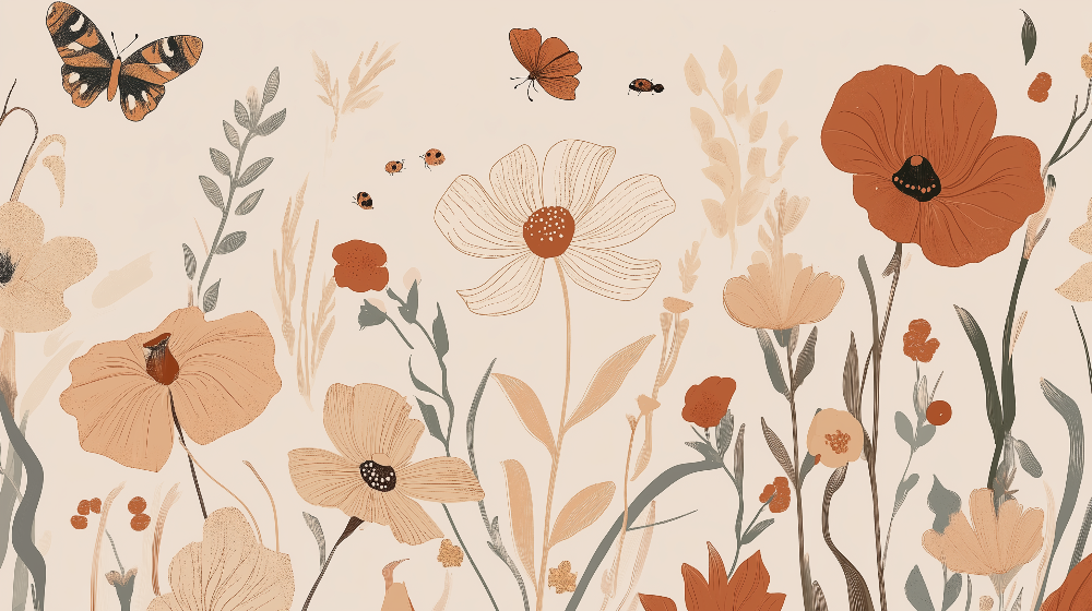 Kids-Mundo flat artwork of the terracotta wildflower garden wall mural design