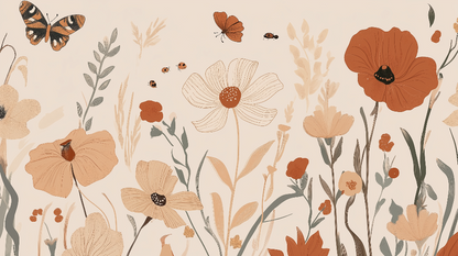 Kids-Mundo flat artwork of the terracotta wildflower garden wall mural design
