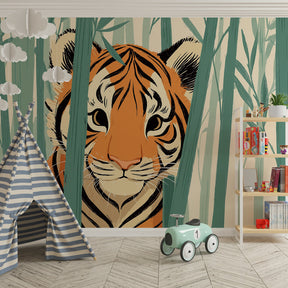 Hidden tiger bamboo wallpaper transforming nursery into peaceful jungle sanctuary for children
