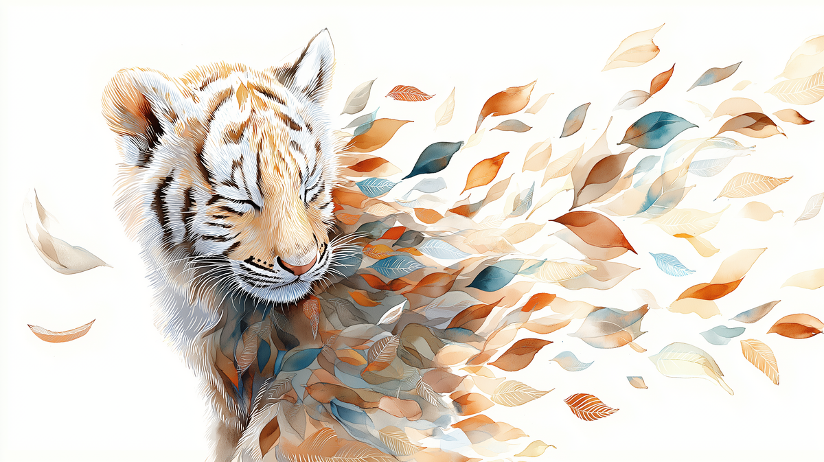 Sleepy Tiger Cub and Autumn Leaves Wall Mural