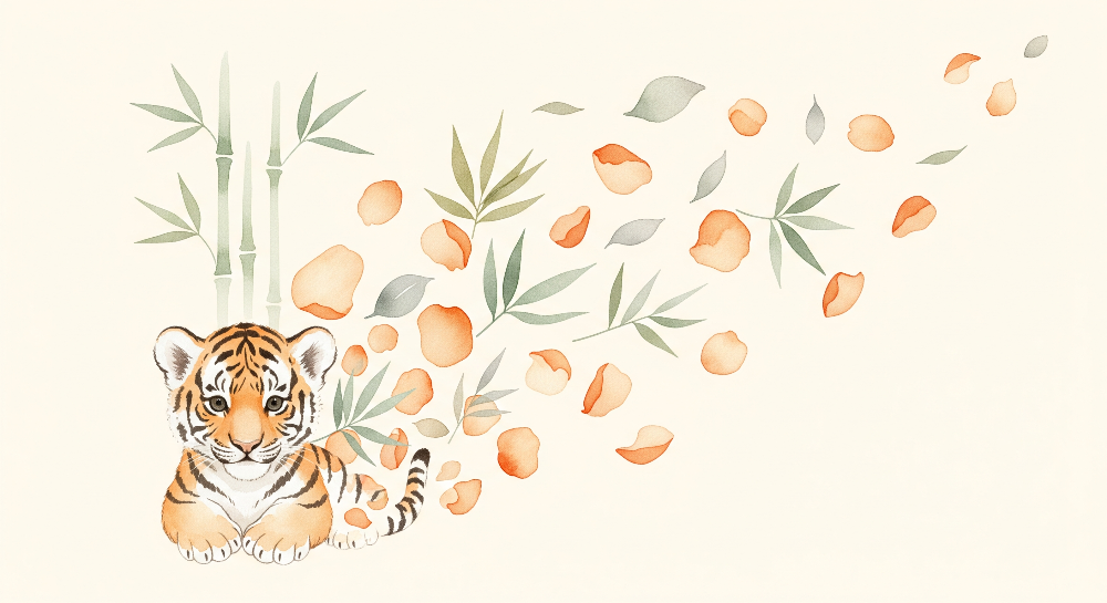 Tiger Cub and Bamboo Wall Mural