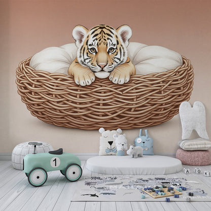 Kids-Mundo tiger cub nest mural adding character to a kids bedroom wall