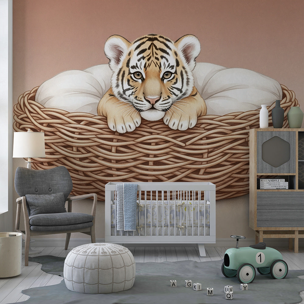 Kids-Mundo tiger cub wall mural bringing charm to a cosy playroom corner