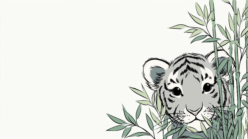 Detailed tiger cub and tropical foliage mural wallpaper design pattern by Kids-Mundo
