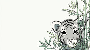 Detailed tiger cub and tropical foliage mural wallpaper design pattern by Kids-Mundo