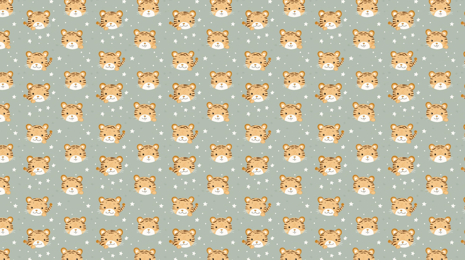 Detailed tiger faces mural wallpaper design pattern with stars on pastel background by Kids-Mundo