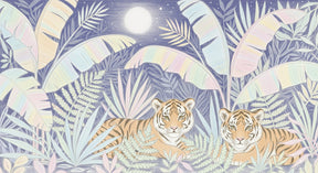 Detailed tiger jungle mural wallpaper design pattern with tropical foliage by Kids-Mundo