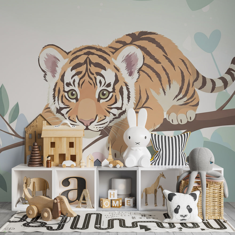 Jungle tiger cub wallpaper transforming children's bedroom into tropical adventure space