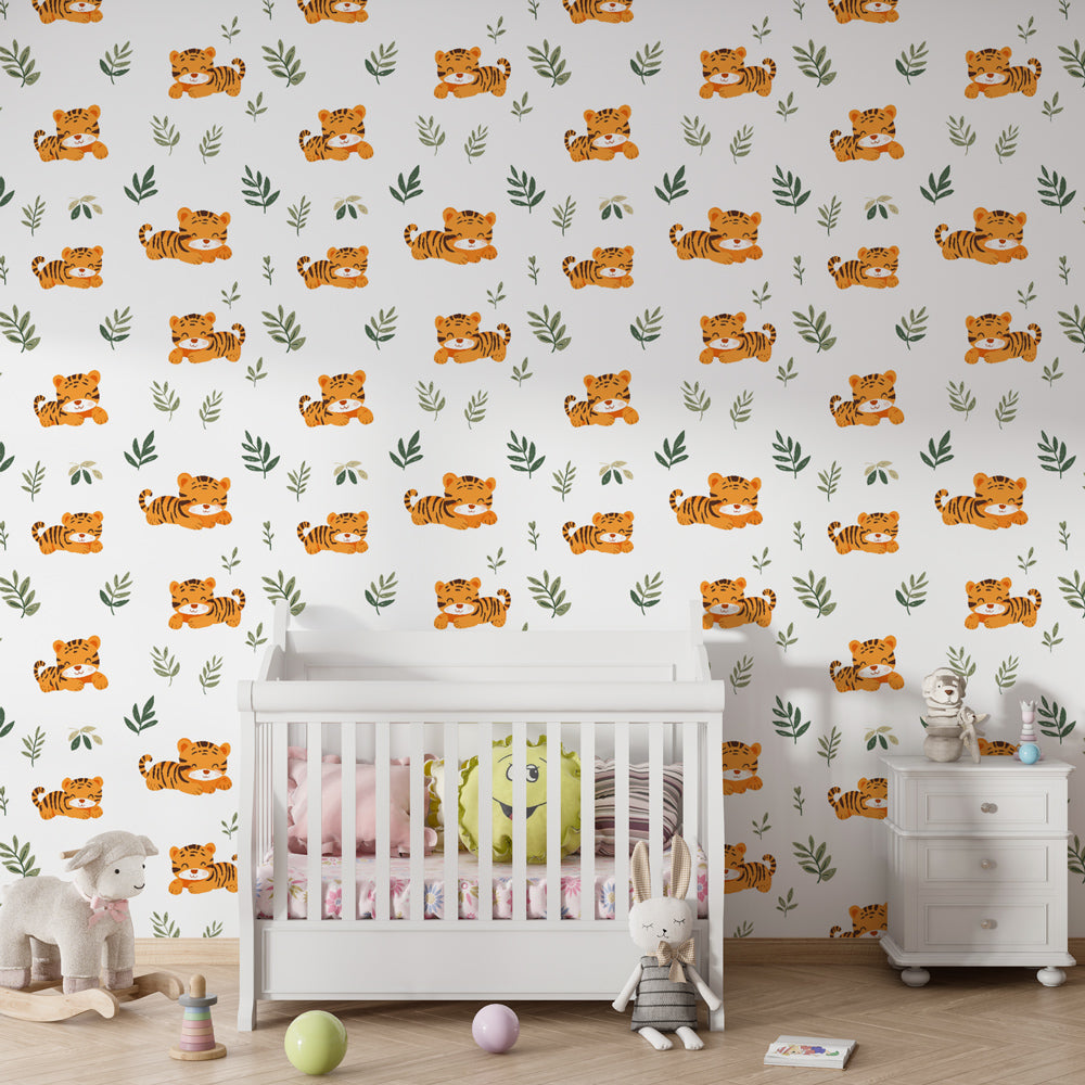 Safari animal mural wallpaper transforming children's playroom with jungle theme