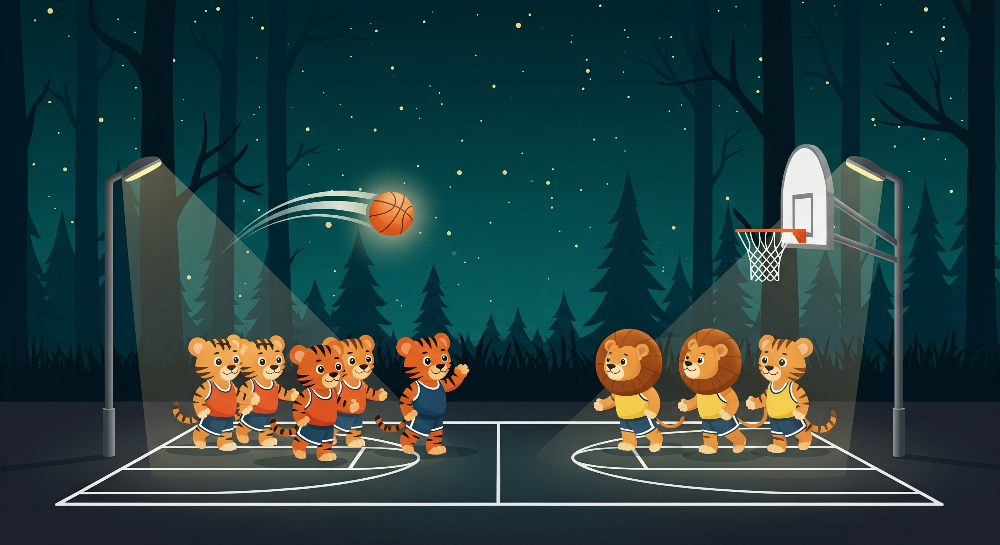 Tiger and Lion Basketball Match Wall Mural