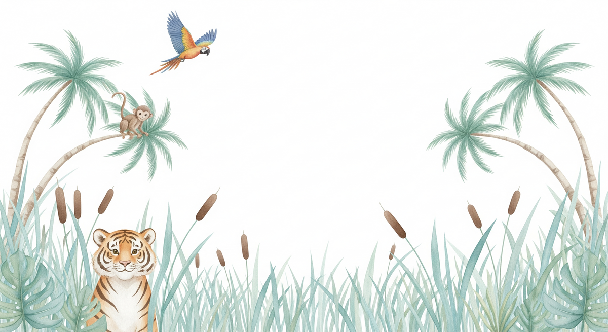 Tiger, Monkey and Parrot Jungle Wall Mural