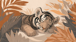 Detailed sleeping tiger jungle mural wallpaper design pattern by Kids-Mundo