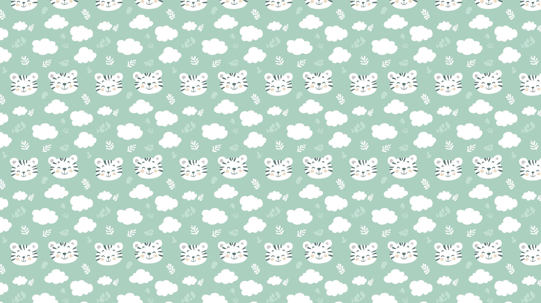 Detailed tiger head mural wallpaper design pattern with pastel green background by Kids-Mundo
