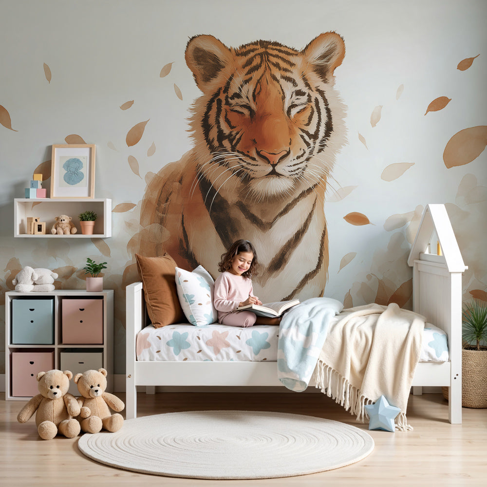Majestic tiger mural wallpaper creating wild atmosphere in modern children's nursery by Kids-Mundo