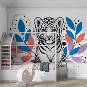 Wildlife tiger mural wallpaper creating adventurous playroom atmosphere for children