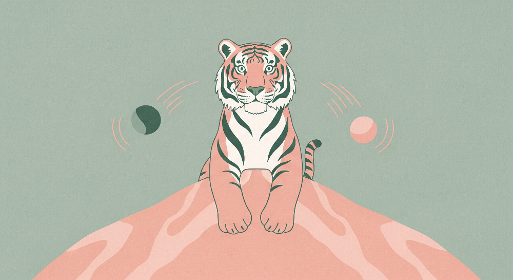 Stylised Tiger on a Pastel Hill Wall Mural