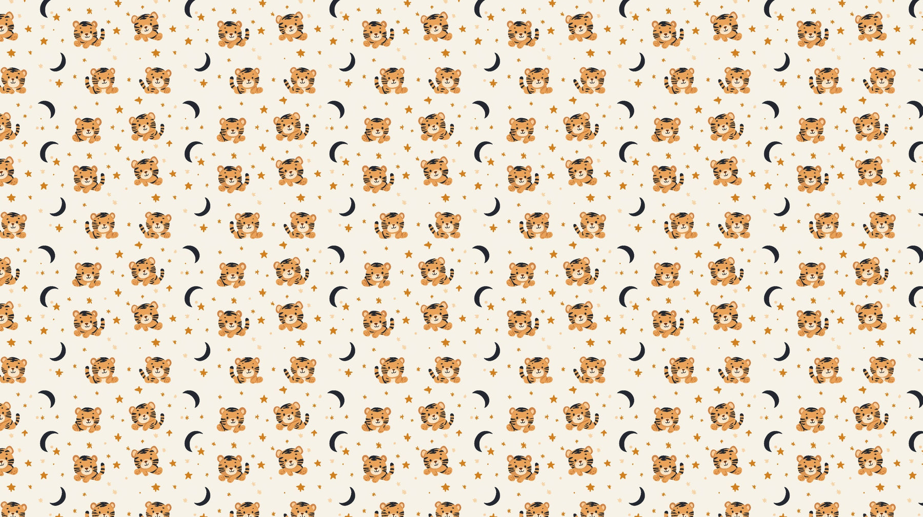 Detailed tiger stars and golden moons mural wallpaper design pattern by Kids-Mundo