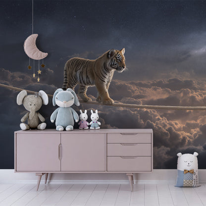 Kids-Mundo starlit tiger wall mural adding an adventurous touch to a playroom wall.