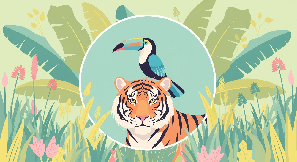 Tiger and Toucan Jungle Circle Wall Mural