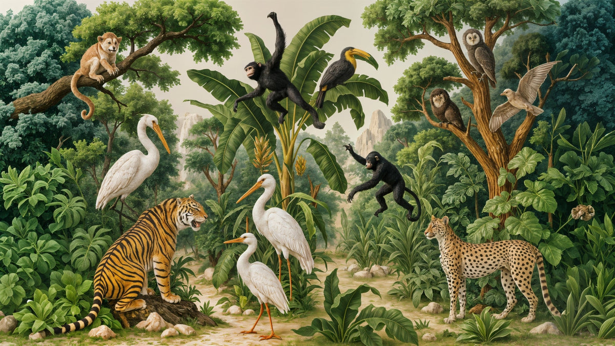 Tiger, Toucan and Jungle Wildlife Wall Mural