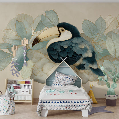 Kids-Mundo toucan wall mural bringing a gentle woodland feel to a playroom