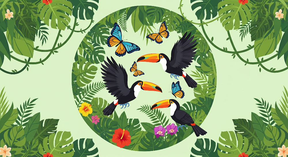 Toucans in Flight Vibrant Jungle Wall Mural