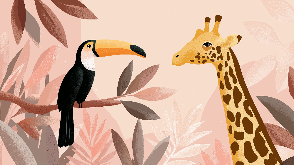 Toucan and Giraffe Blush Wall Mural