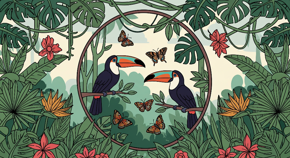 Toucans and Hibiscus Jungle Circle Wall Mural