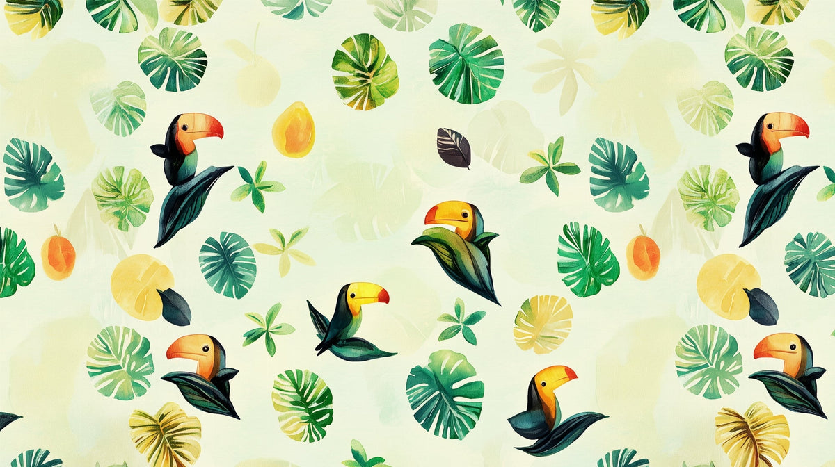 Tropical Toucan Leaf Pattern Wall Mural