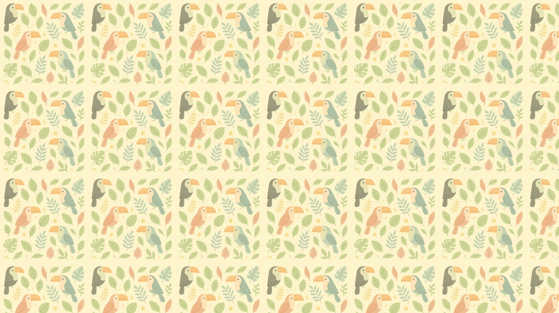 Detailed tropical toucan mural wallpaper design pattern with lush greenery by Kids-Mundo