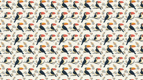 Detailed tropical toucan mural wallpaper design pattern showing colorful birds and foliage by Kids-Mundo