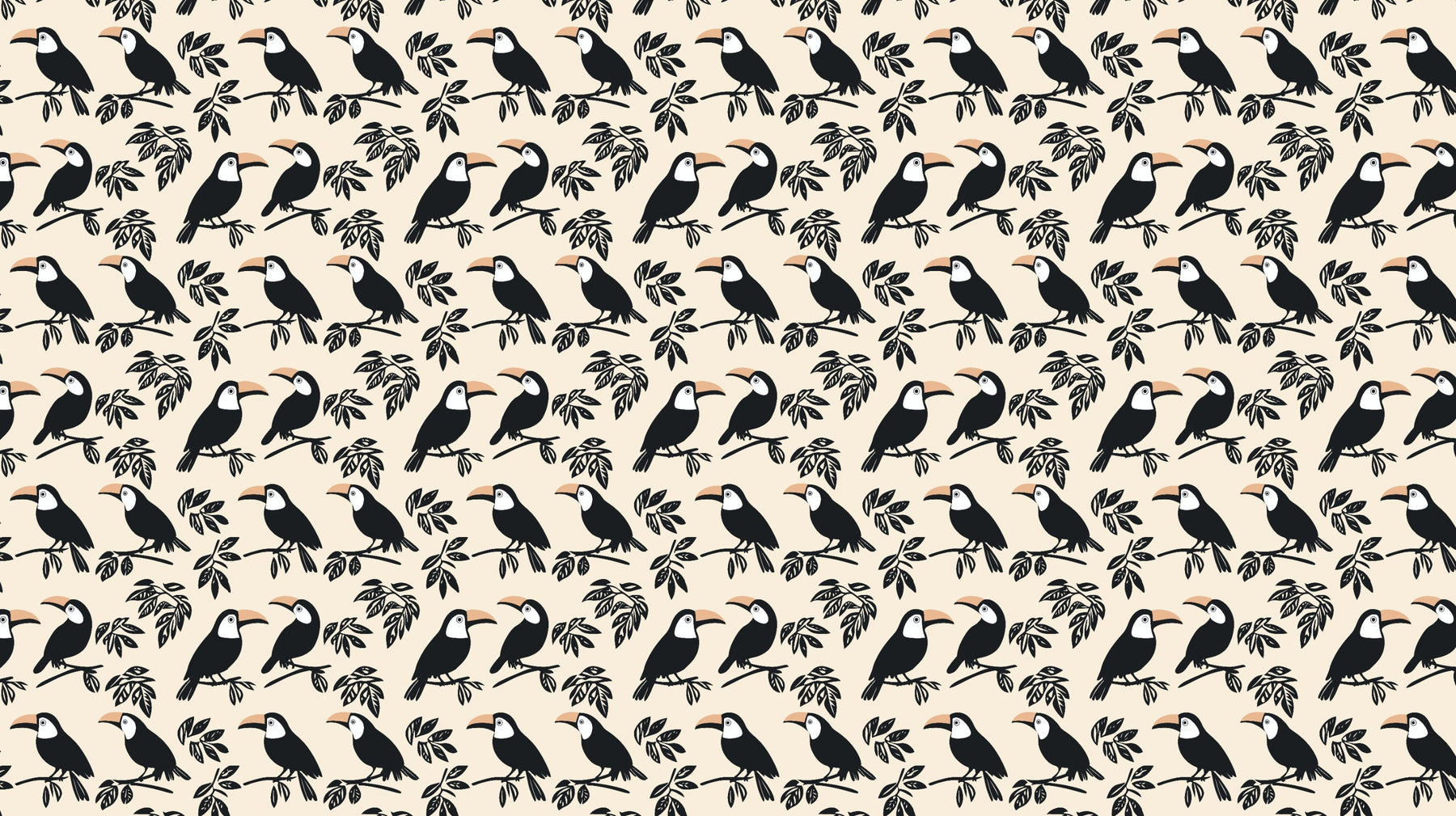 Detailed toucan mural wallpaper design pattern showing stylized tropical birds on soft background