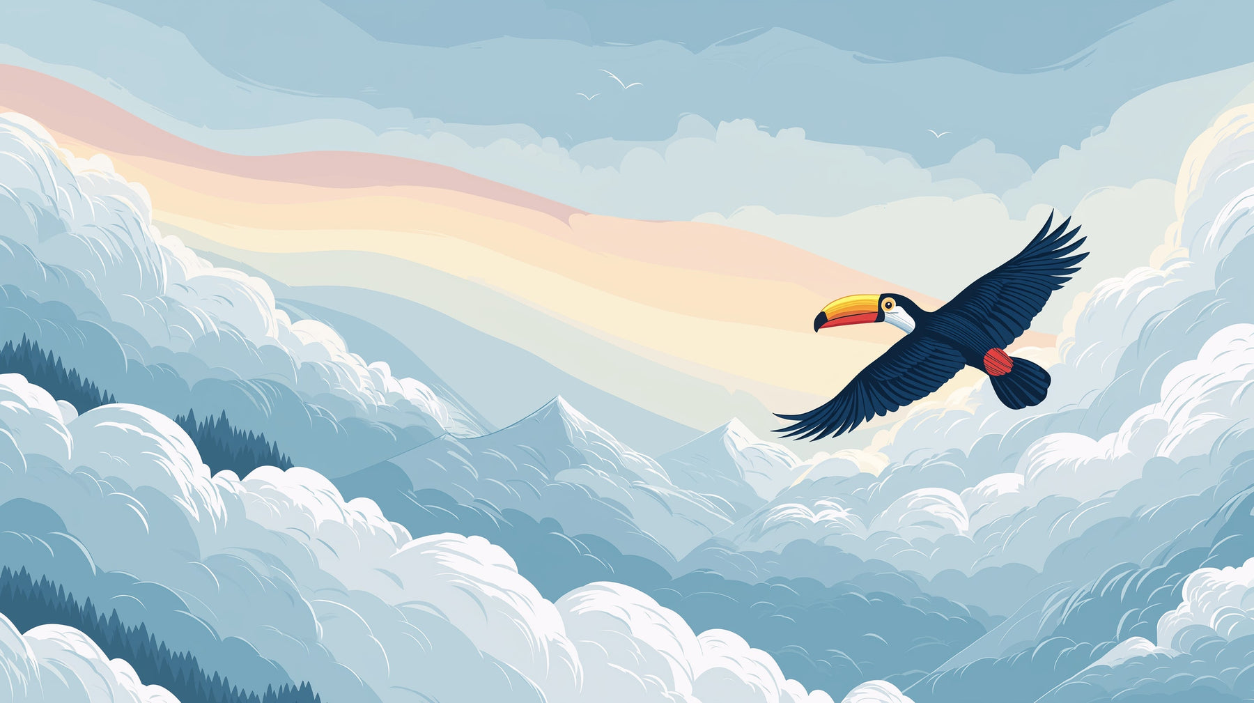 Detailed toucan and rainbow clouds mural wallpaper design pattern by Kids-Mundo